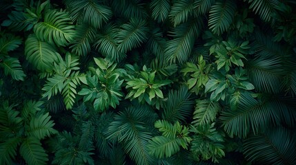 Lush Tropical Greenery Background Dark Green Foliage Texture