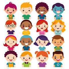 Boy and girl avatar Colorful icons set bundle vector design