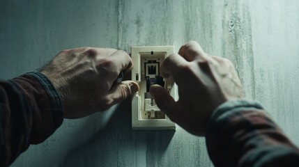 Electrician testing electrical outlets at a construction site. Featuring skill and attention to detail