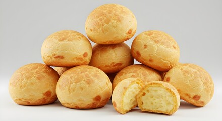  Golden cheese breads stacked neatly in a pyramid, their crisp exterior and airy interior inviting warmth and comfort.
