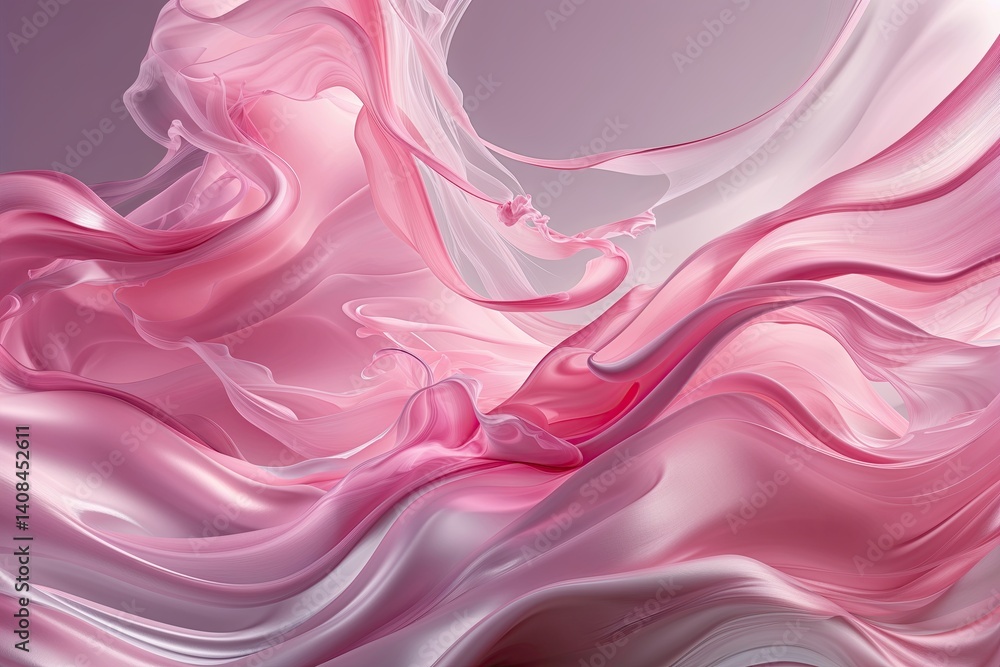 Poster Ethereal Pink Fluid Art with Smooth Satin Texture and Dynamic Light Flow
