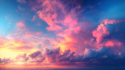 Pink and Blue Sunset Sky Dramatic Twilight Cloudscape, Peaceful Nature Scene.