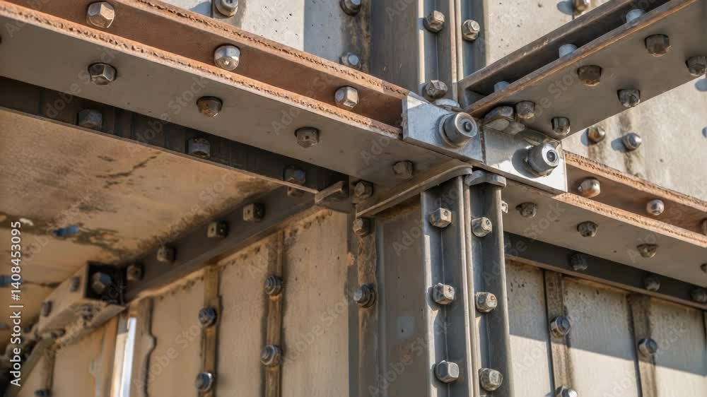 Poster A medium closeup image capturing a section of a structure featuring exposed rivets and connections showcasing the engineering complexity of prefabricated assembly.