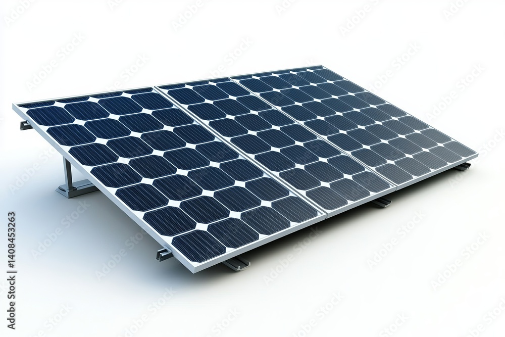 Poster a close up view of a solar panel array on a white background with a slight shadow underneath it