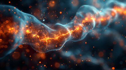Blue-Orange Energy Flow Dynamic Digital Background, Futuristic Particle Design.