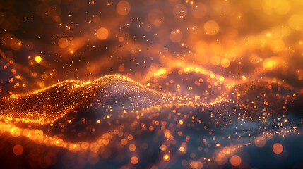 Obraz premium Golden Particle Background Orange Glow Luxury Design, Elegant Sparkling Digital Texture.