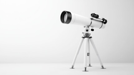 Modern White Telescope on Tripod with Clear Background for Astronomical Observation and Exploration