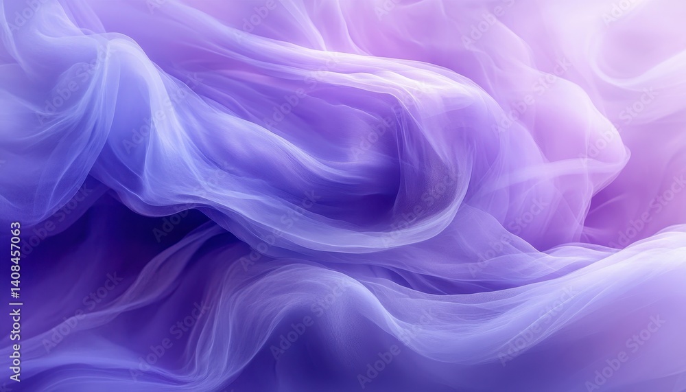 Fototapete Delicate purple fabric flowing gracefully in a soft and calming abstract display of colors and textures in a serene environment