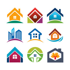 Real Estate Colorful logo and  icons set bundle vector design