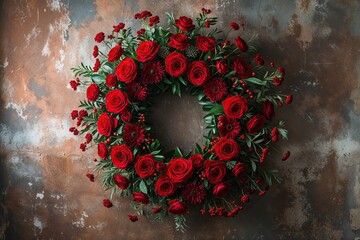 Romantic Red Flower Wreath Design on Rustic Backgrounds