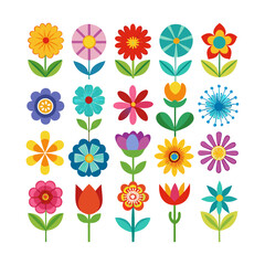Flower Colorful icons set bundle vector design
