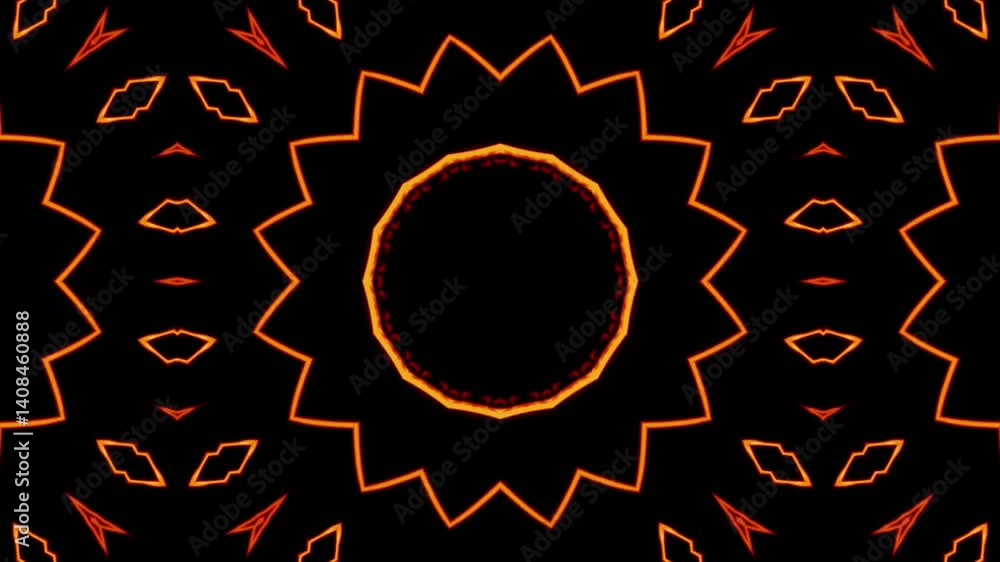 Poster abstract geometric pattern with glowing orange and red shapes on dark background