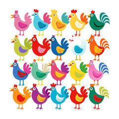 Hen Colorful icons set bundle vector design