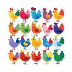 Hen Colorful icons set bundle vector design