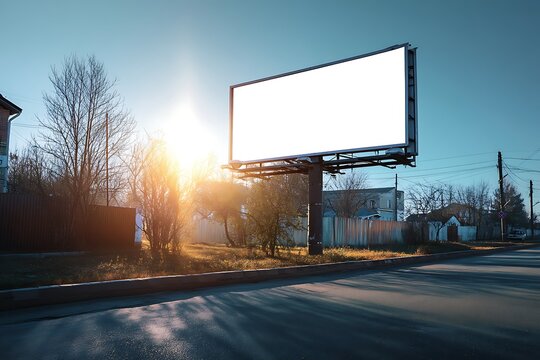Blank Suburb Billboard Mockup Sunny Neighborhood Background Design Template  
