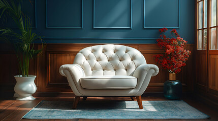 Chesterfield Armchair in Teal Room Elegant Modern Interior with Comfortable Seating.