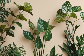 Beige Backgrounds with Vibrant Plants and Young Leaves