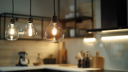 Electrician wiring a light fixture in a modern kitchen. Featuring focus and expertise