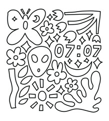 Minimalist boho aesthetic collage illustration with abstract geometric shapes inspired by Matisse style. Angelic numerology. Happiest signs. Esoteric poster. Doodle outline elements.