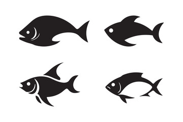 Fish Silhouette Icon Set Simple Black Vector Sea Animal Illustrations