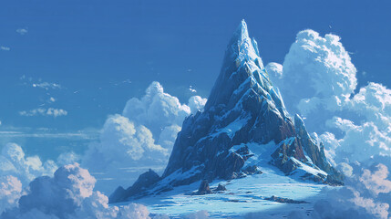 Majestic icy summit of a towering mountain with breathtaking views that inspire wanderlust and awe