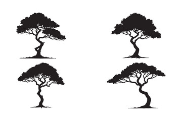 Mature Tree Silhouette Vector Collection Nature Tree Line Art Set