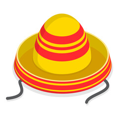 3D Isometric Flat Vector Set of Mexican Hats, Traditional Costume Elements. Item 3