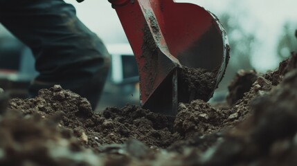 Excavator operator digging a foundation trench. Featuring focus and control