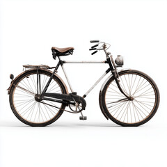 Fototapeta premium Charming rustic vintage bicycle showcased on a plain white backdrop, evoking nostalgic journeys and appeal