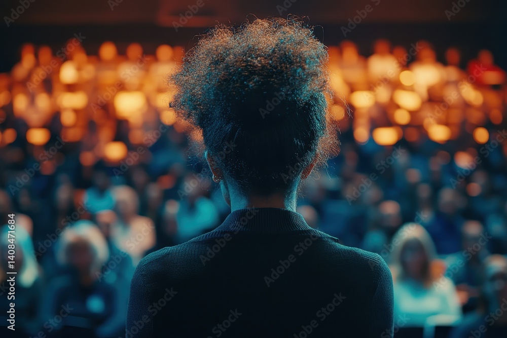 Aufkleber crowd gathered at an event watching a presentation under bright lighting in a large indoor venue at 