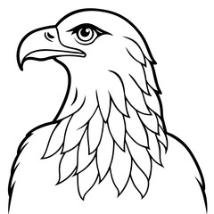 Obraz premium A eagle depicted in a black and white line art style. The eagle is shown in profile view, facing to its right, with its head and upper body visible. Its beak and eye are clearly defined.Generative ai.