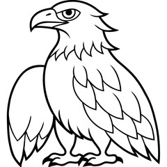 Obraz premium A eagle depicted in a black and white line art style. The eagle is shown in profile view, facing to its right, with its head and upper body visible. Its beak and eye are clearly defined.Generative ai.