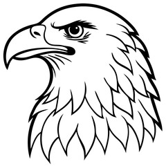 Obraz premium A eagle depicted in a black and white line art style. The eagle is shown in profile view, facing to its right, with its head and upper body visible. Its beak and eye are clearly defined.Generative ai.