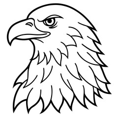 Obraz premium A eagle depicted in a black and white line art style. The eagle is shown in profile view, facing to its right, with its head and upper body visible. Its beak and eye are clearly defined.Generative ai.