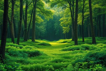 Fototapeta premium Lush Green Forest Backgrounds for Serenity and Natural Beauty