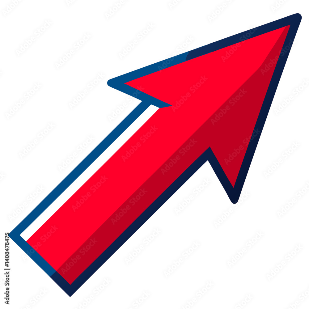 Poster red minimal arrow icon pointing upwards in flat style