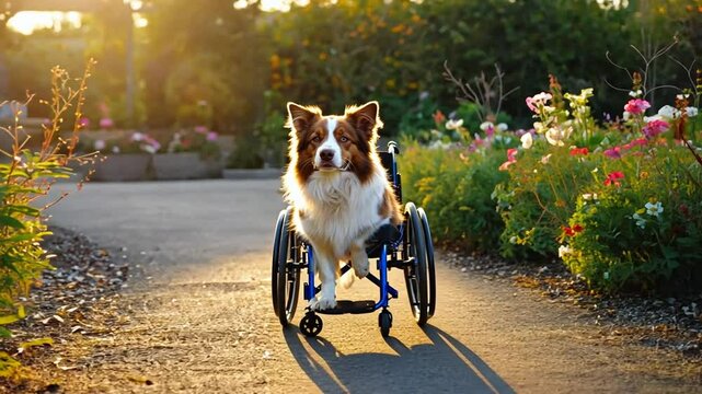 Dog in a wheelchair.