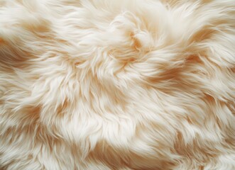 Close-up of a beige fluffy carpet texture, featuring a shaggy soft fabric backdrop. Ideal for backgrounds or design projects, with ample copy space. Flat lay view of a white plush rug.