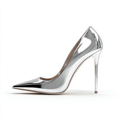 Fototapeta premium Silver high heel shoe isolated on white background fashion