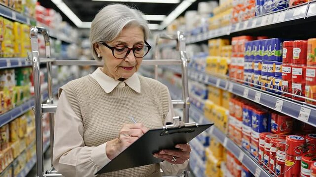 Senior woman taking inventory in her store.