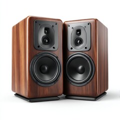 Fototapeta premium Wooden speaker pair for audiophile isolated on white background