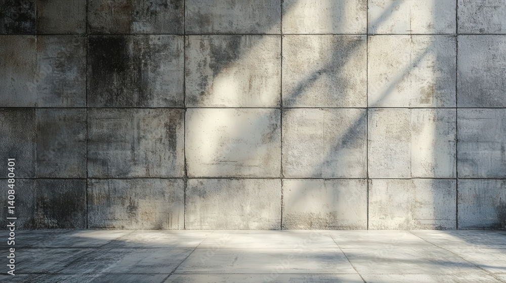 Aufkleber abstract empty concrete wall casting shadows, illuminated by sunlight, creating a minimalist backdro