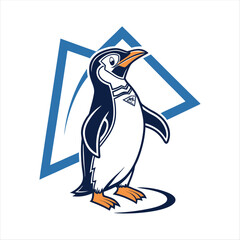 Cool Cartoon Penguin Mascot with Geometric Background