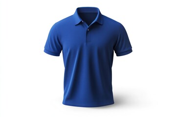 A simple yet striking blue polo shirt, presented in a mock-up that captures its clean, tailored design The shirt is displayed front-facing with short sleeves, creating an inviting visual appeal