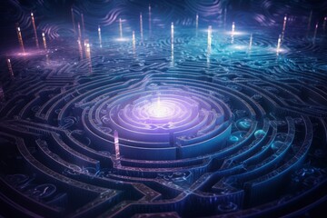 Fototapeta premium A glowing labyrinth made of crystals, surrounded by swirling cosmic energy