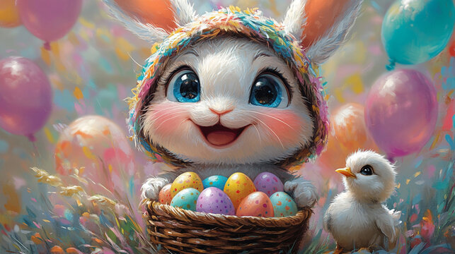 easter bunny with easter eggs