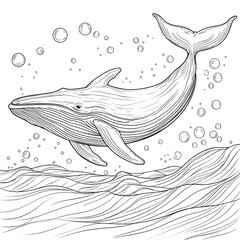 Majestic whale swimming in ocean depths underwater scene line art illustration serene environment artistic viewpoint
