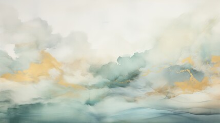 Obraz premium Abstract painting of clouds with gold accents and soft pastel colors in a dreamy sky landscape view