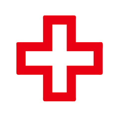 A bold red cross icon, representing universal healthcare, first aid, and emergency services. Ideal for medical branding and emergency-related designs.