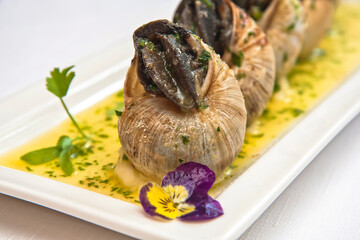 Burgundy snails, buttered snails with parsley, a traditional French gourmet dish, French food